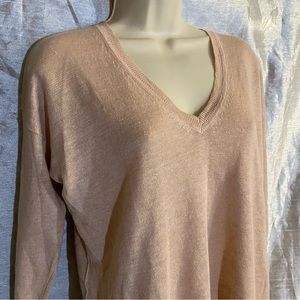 J. Crew linen v neck SZ S GUC, peach, relaxed fit, lightweight, hi low hem